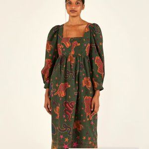 FARM Rio GREEN ANIMAL SKY MIDI DRESS